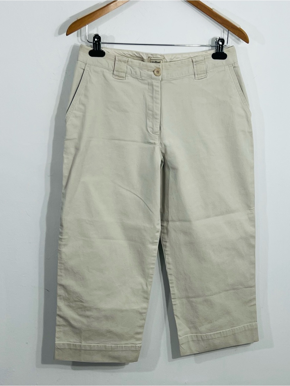 L.L. Bean Light Beige Utility Pants Mid Rise Belt Loops Classic Button Closure